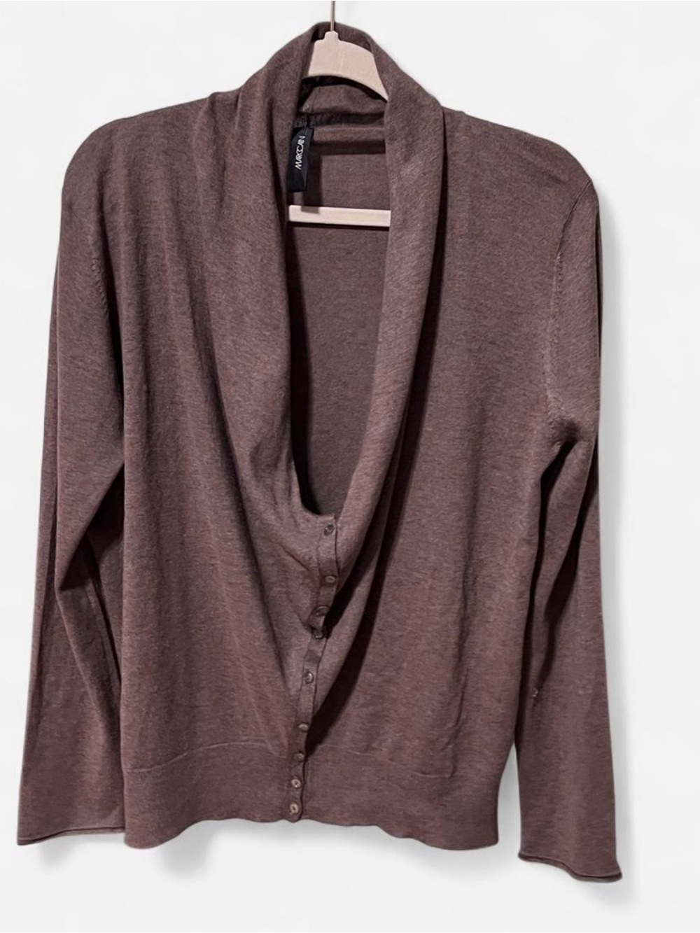 Cashmere Blend MARC CAIN Brown Draped Button-Front Women's Cardigan Sweater